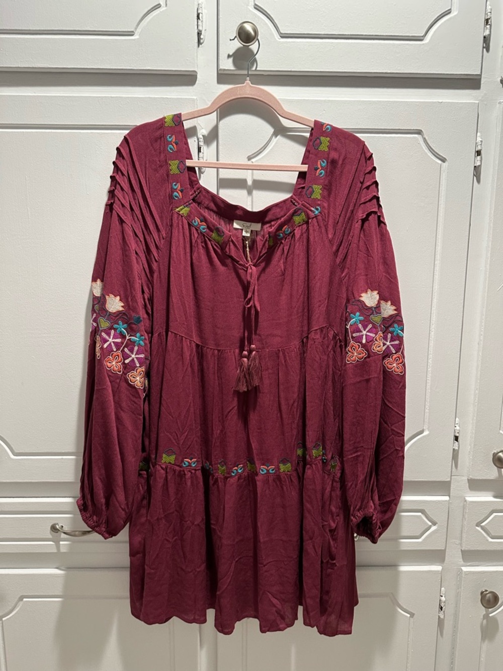 Easel boho chic ruffled tiered mini tunic dress